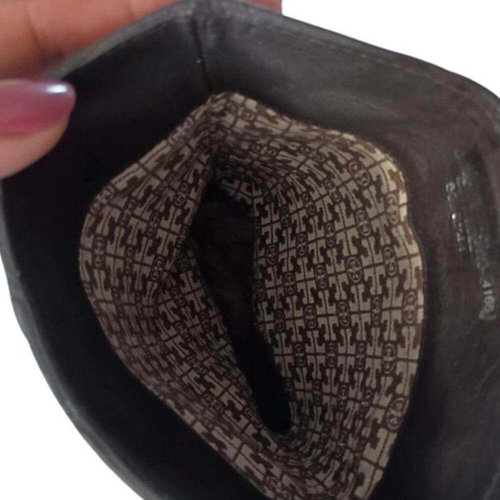 Tory Burch "Corey" mid-calf boots brown suede and croc-embossed textured leather - Picture 5 of 7